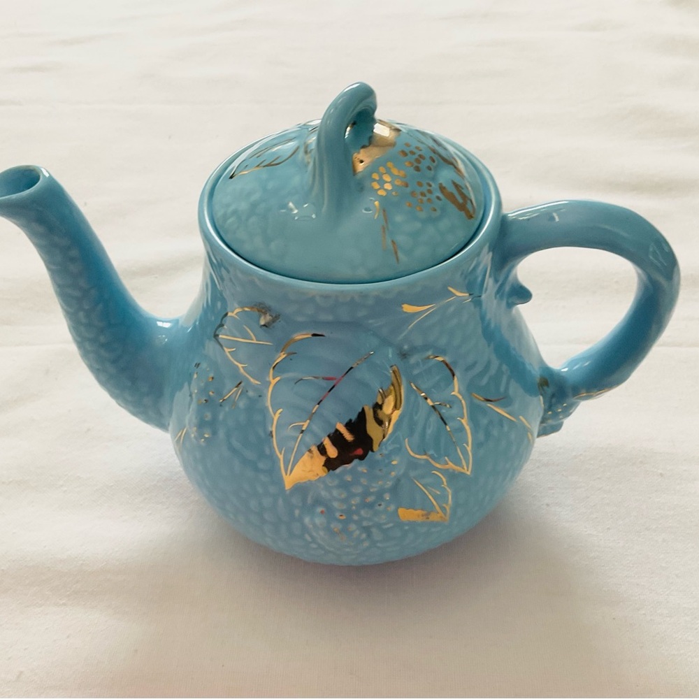 VTG Wade Golden Turquoise Teapot with Gold Accents 1950s